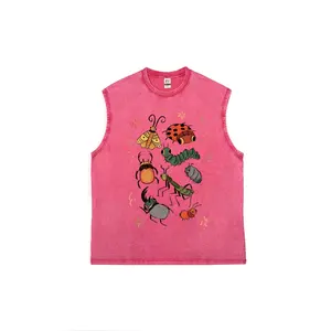Bug Buddies Sleeveless Tee Men's vintage washed pure cotton vest