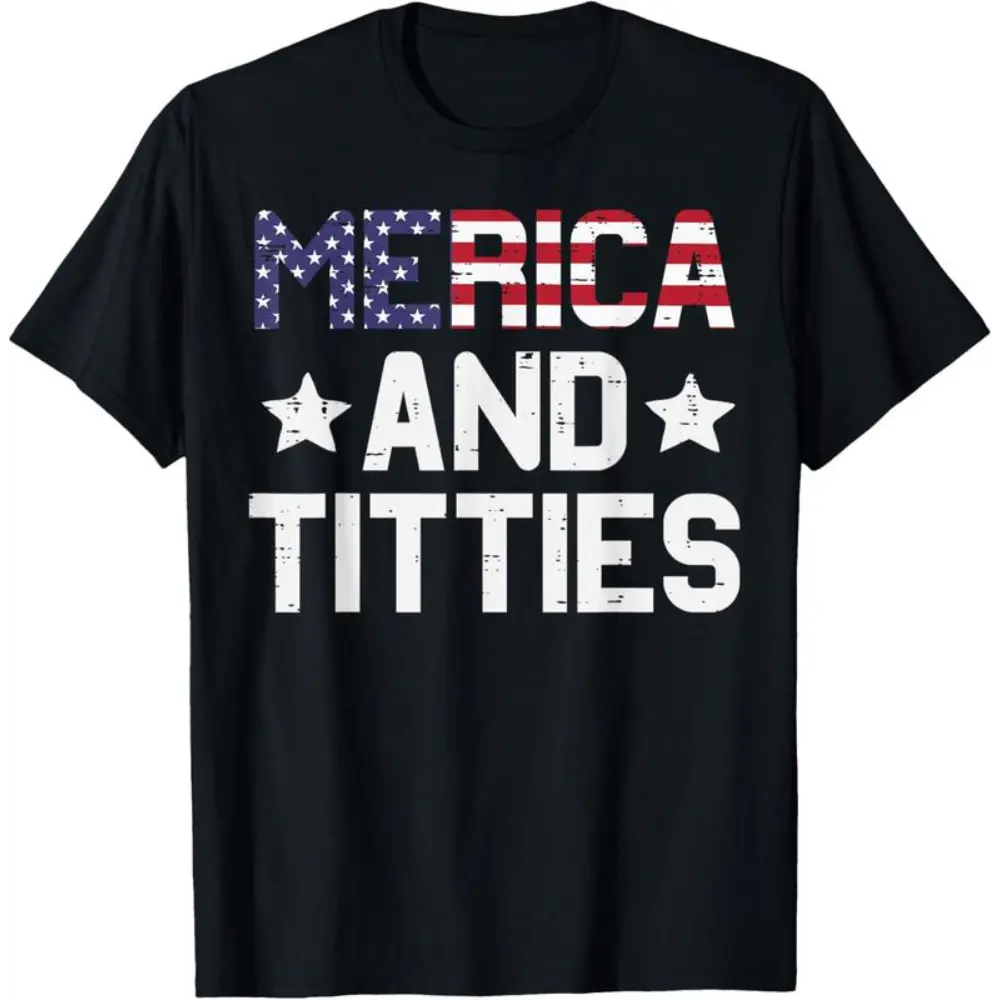 Women's Merica Print T-Shirt, Casual Loose Fit Short Sleeve Breathable Cotton Tops for 4th of July Holiday, Essential, Round Neck