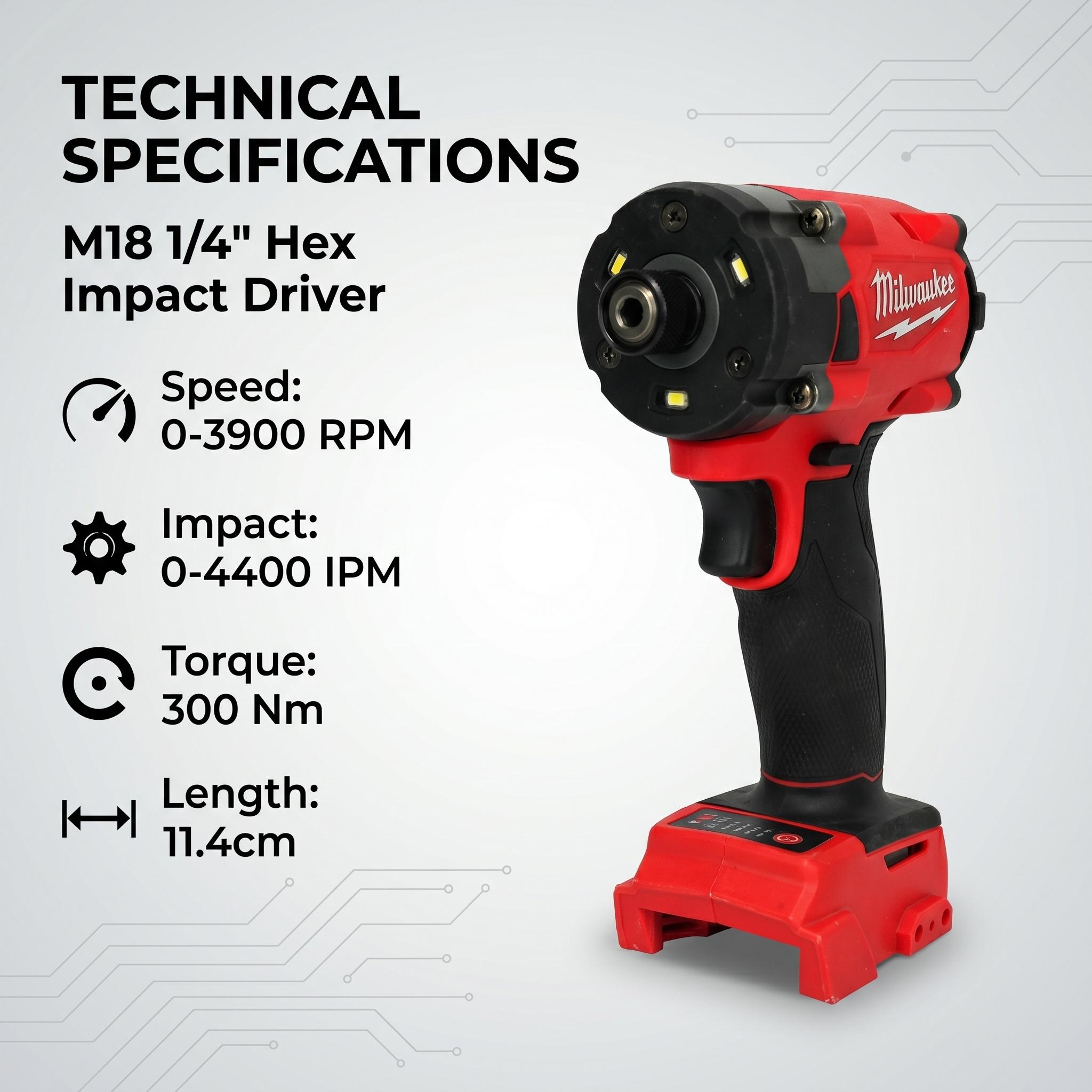 Milwaukee M18 FID3 1/4" Brushless Impact Driver – 300Nm Max Torque, 4 Speeds for Screw Driving & Assembly