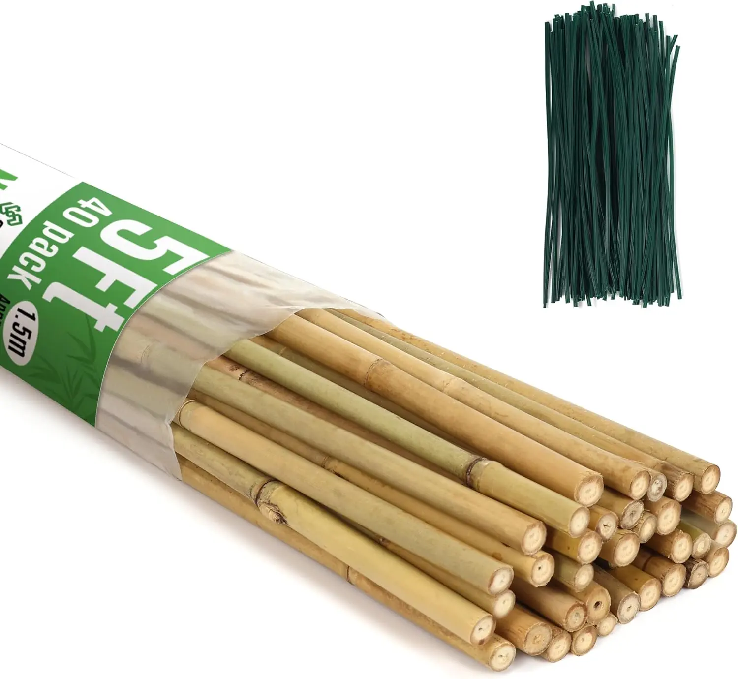 40 Pack  Stakes for  5 (57.5inch),  Sticks  Support Garden Stakes Poles with 200 count Twist Ties for Tomatoes, Beans, Potted , Indoor and Outdoor Climbing