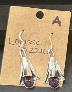 Handcrafted Native American Squash Blossom Sterling Silver Purple Spiny Oyster Earrings.