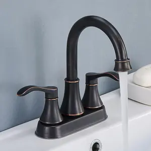 Antique 2 Handle Oil Rubbed Bronze Bathroom Sink Faucet, 360? Swivel High-Arc Spout 4-Inch Centerset Lavatory Vanity Faucets Set with Pop-up Drain & Water Hoses
