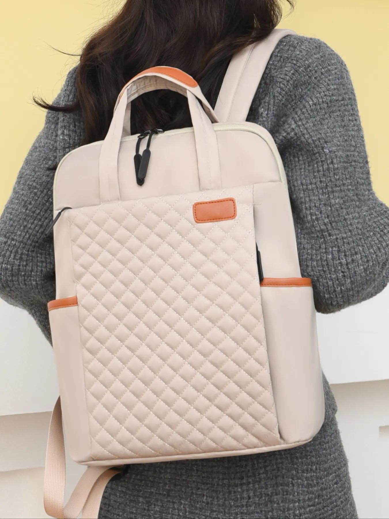 Women's Versatile Minimalist Quilted Zip Backpack, Casual Outdoor Rucksack, Nylon School Bag, Stylish Compact Work Commuter, Lightweight Mini Backpack, Business style backpack, Multifunctional backpack