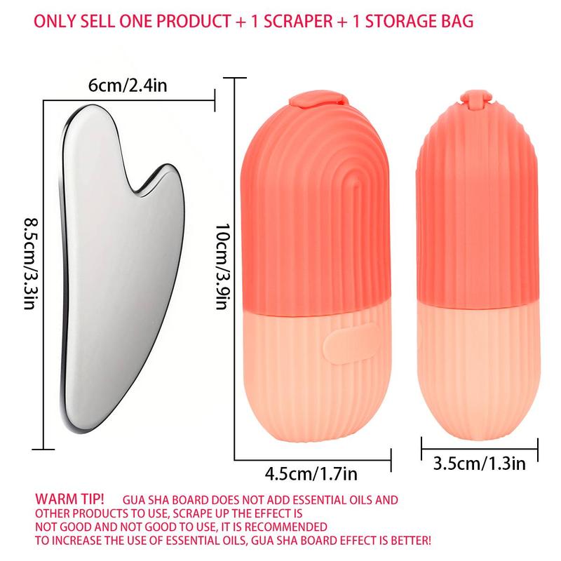 Silicone Facial Ice Mold, Ice Roller and Stainless Steel Gua Sha Tool Set with Storage Bag, 2 Counts/set Reusable Facial Care Tools, Manual Massage Supplies, Skincare Products