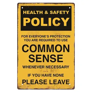 Health & Safety Common Sense Sign, Metal Sign, Funny Tin Sign, Wall Decor for Home Cafe Bar, Room Door Accessories, Home Decor Products