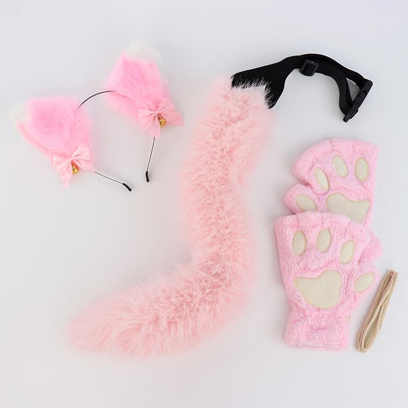 Cat Cosplay Costume Set – Plush Ears, Fluffy Tail & Paw Gloves for Halloween, Christmas, Anime Party