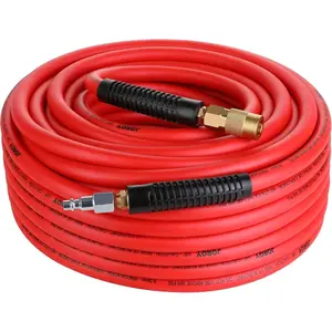 Hybrid Air Hose, 3/8-Inch by 100  Air compressor Hose,Heavy Duty, Lightweight, Kink Resistant, All-Weather Flexibility with 1/4-Inch Brass Air Coupler and Plug, 300 PSI