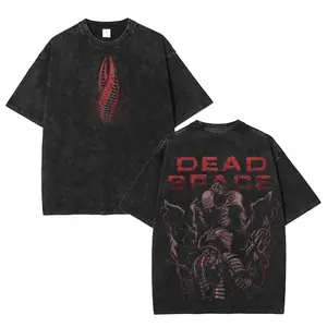 Dead Space Make Us Game Graphic Tees Game Acid Washed TSHIRT, 2 sided Printed Unisex Washed T-Shirt RPG graphic tees game merch Cotton Streetwear Top Black Clothes Crewneck Apparel Gamis