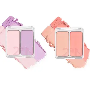 2aN Dual Cheek Color Face Blusher Duo Set (#1 Cotton Candy Violet, 4.5g*2) Buildable & Blendable Cheek Color, Powder Blush, Korean Beauty