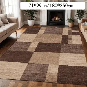 Luxurious European Velvet Carpet, Geometric Pattern, Non-Slip Washable Rug, Home Decor for Living Room Bedroom Kitchen