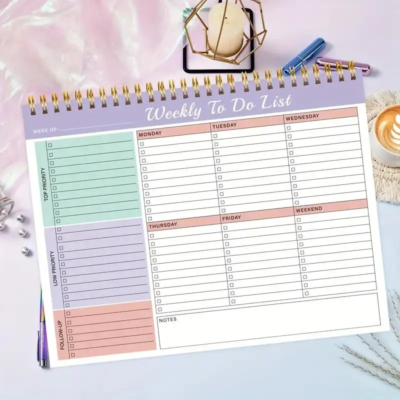 Weekly To Do List Productivity Planner Notebook, 1 Count A4 Spiral Bound Weekly To Do List Pad, 52 Pages Task Planner, Weekly Planner Notepad, Stationery & Supplies For Home & Office