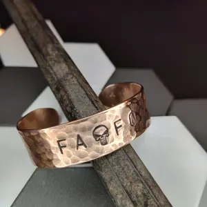 Copper Creaxions 1" Wide Hammered Solid Copper Cuff with FAFO-Punisher Logo.