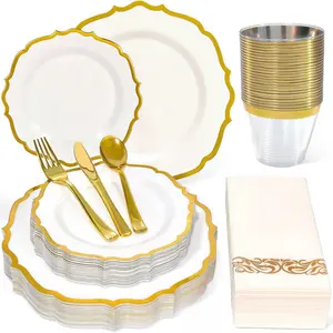 175-Piece lace Disposable Tableware Set, for 25 Guests, Includes Plates, Cutlery, Cups, Napkins, Perfect for Parties, Weddings, Birthdays