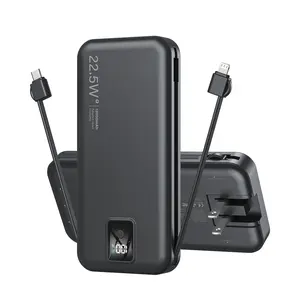 12000mAh Portable power bank, Charger with Built in Cable and AC Wall Plug, USB C Power Bank, 22.5W Super Fast Charging, Lightweight Portable Phone Charger Travel Battery Pack for iPhone, Samsung, Tablets, Charge Smartphone