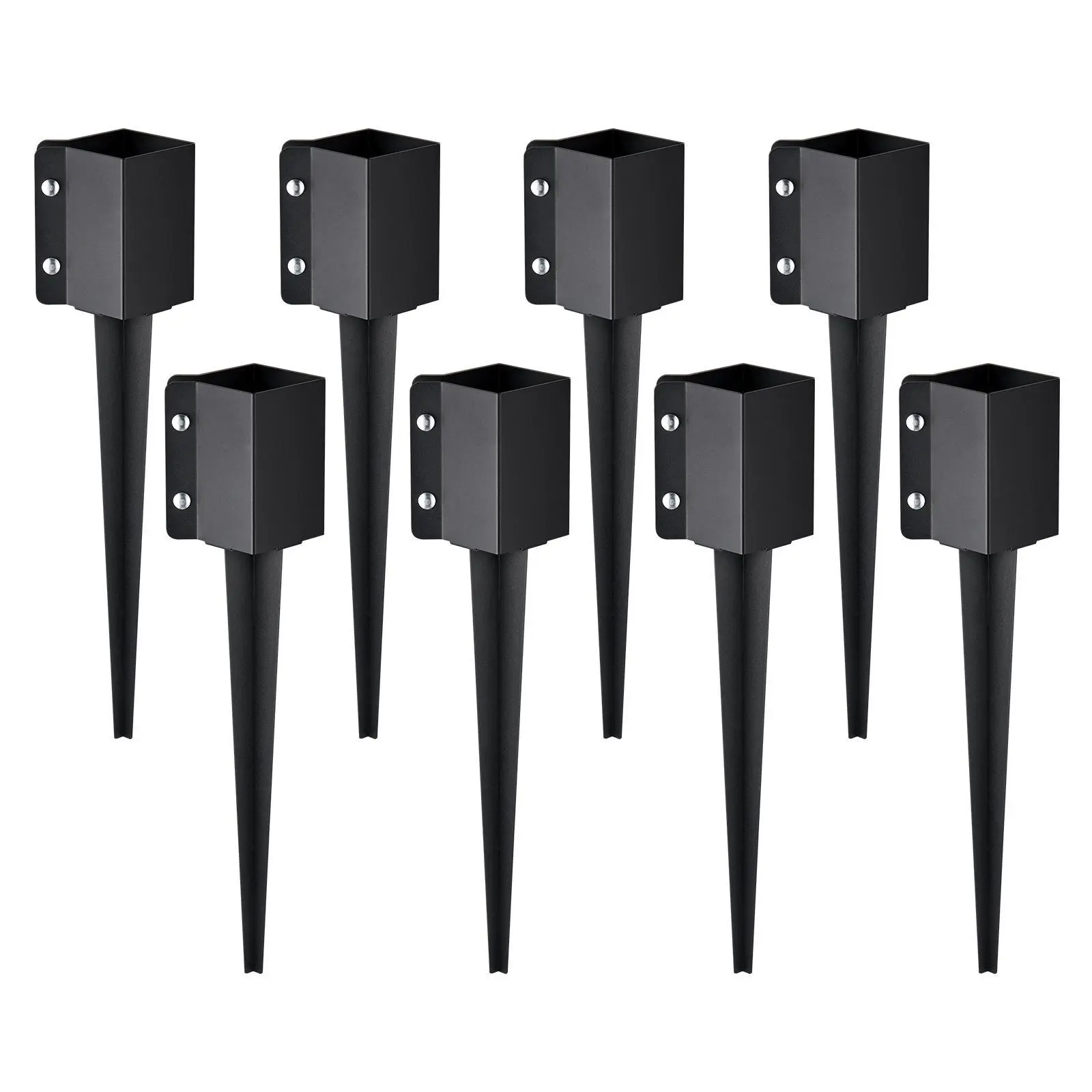 VEVOR 8-Pack Square Fence Post Anchor Spikes, 24" Tall Hard Steel Black Powder-Coated Ground Spikes, 24x4x4in Outer/3.5x3.5in Inner Diameter, Wood Support for Fence/Mailbox Installation, Recycling-Friendly Father's Day Gift, Square Spike