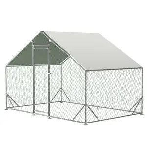 2x3m cage, Large Metal Chicken Coop, Walk-in Chicken Run,Galvanized Wire Poultry Chicken Hen Pen Cage, Rabbits Duck Cages with Waterproof and Anti-Ultraviolet Cover for Outside