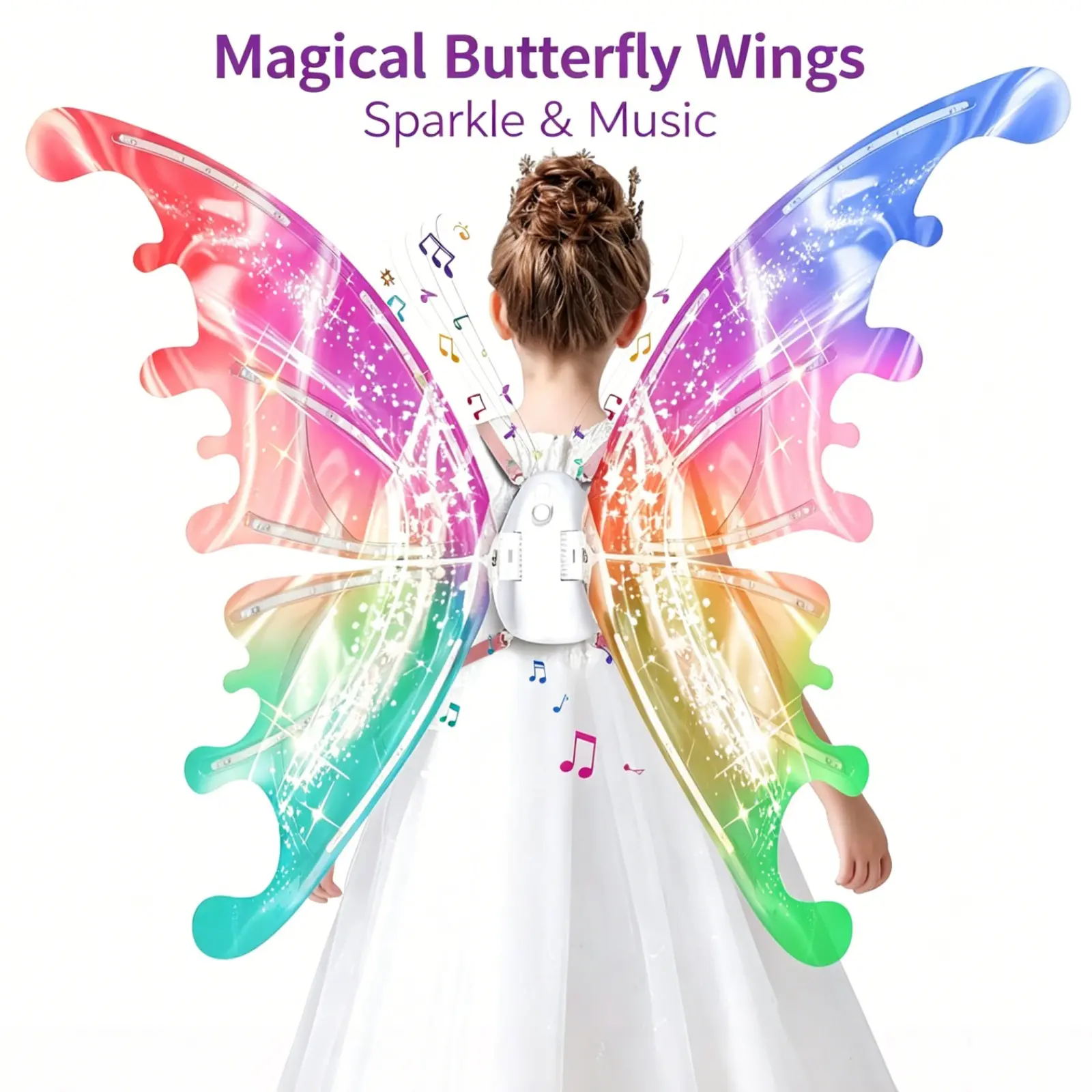 Electric Fairy Wings for Girls, Light Up Moving Butterfly Wings with Music & LED Lights, Sparkling Princess Dress Up Costume Accessories for Kids Birthday Halloween Christmas Party, Magical Iridescent Angel Elf Wings Toy Gift, Fits All Toddlers 2026