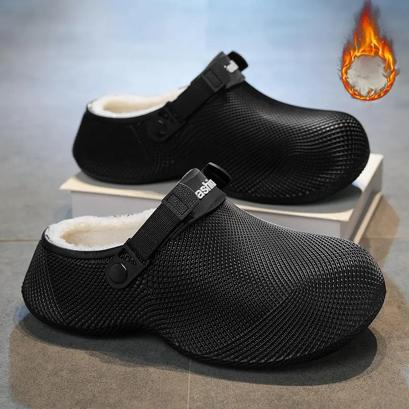 Men's & Women's Fleece-Lined Clog Footwear - Warm Winter Slip-On Shoes with Adjustable Heel Strap, Cozy Indoor-Outdoor Slippers