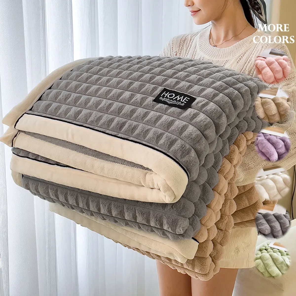Comfort Ultra-Soft Thick Solid Color Microfiber Fleece Blanket – Classic Checkered Design for Warmth, Comfort  Long-Lasting Durability, Perfect for Bedroom  Living Room、Travel, Gifts, Available in 4 Sizes, Stylish Blanket