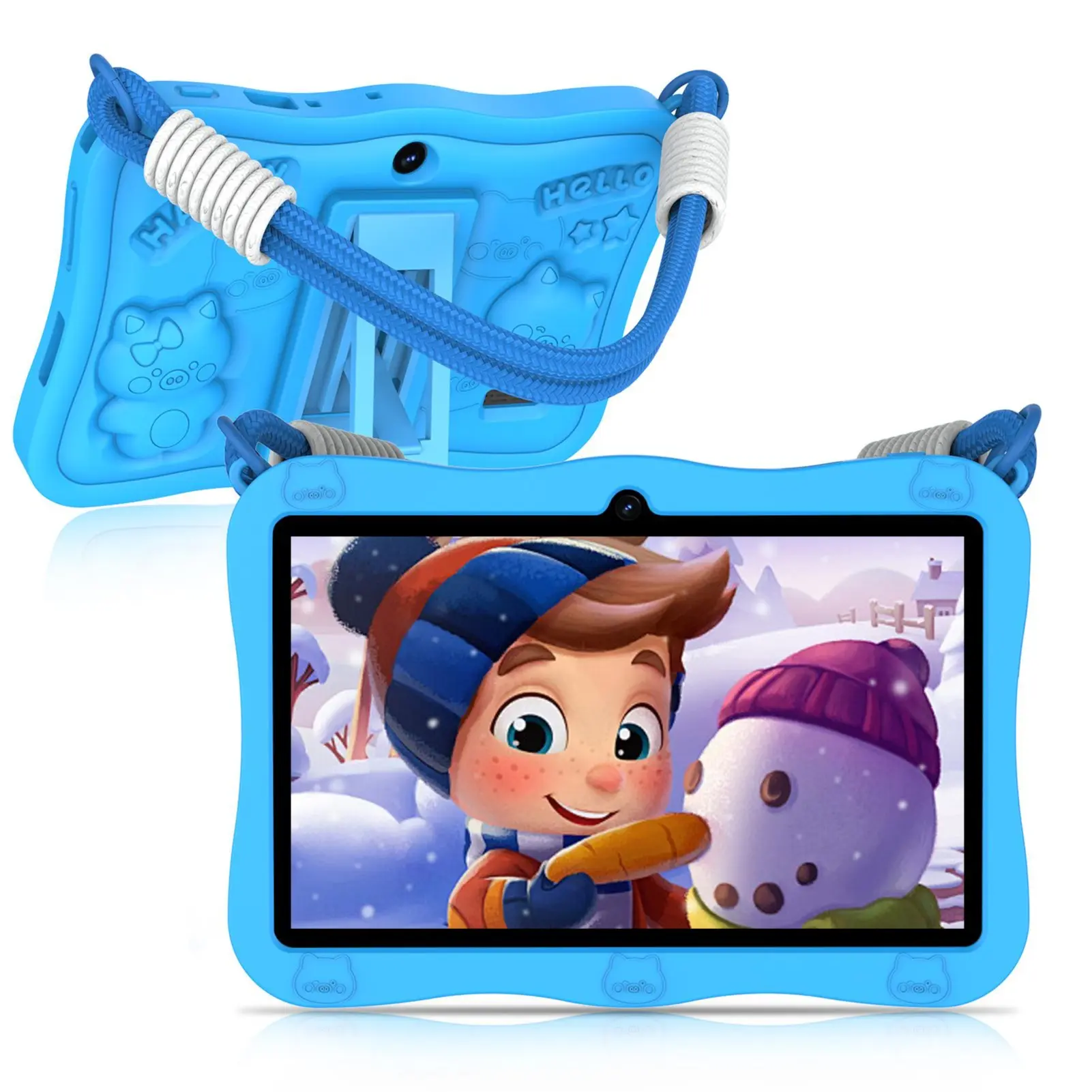 7-inch Kids Learning Entertainment Tablet, Android 15 Digital Device with Parental Control, 8GB RAM 32GB Memory, WiFi 6, Educational Games, Flash Cards, Compact Durable Protective Screen Case, Animal Content, Dual Cam Record, Back-to-School Gift for Kids