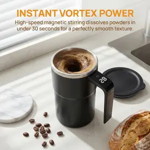 【birthday gift】Electric Self-stirring Coffee Mug Magnetic Stirring CupRechargeable Automatic Mixing Cup w/LCD Thermometerfor Milk/Cocoa at Office/Kitchen/Travel
