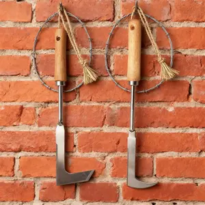 2-Pcs Portable Garden Weeder Set - Stainless Steel Tools with Wooden Handle (Grass Digger, Vegetable Digger, Soil Loosener, Seedling Mover) for Weeding & Driveway Cleaning Weeding Hand Hoe pro Gardening Lawn