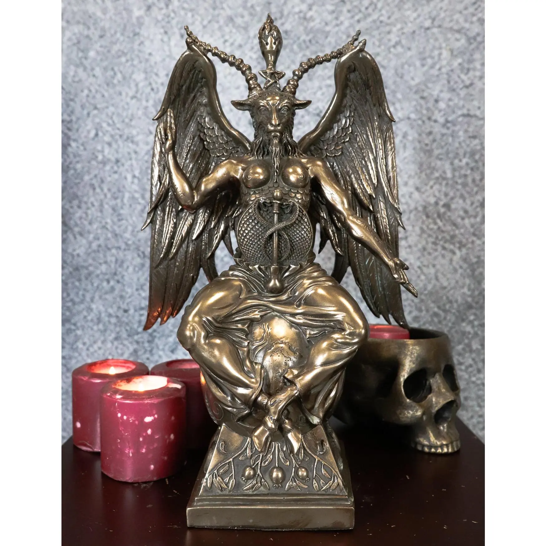Ebros Gift 15" Height Large Baphomet On Globe Statue Sabbatic Goat Figurine