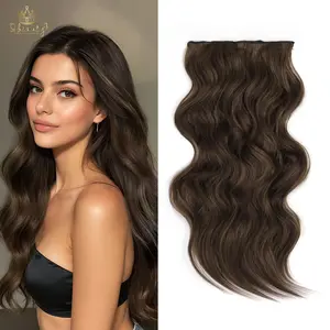 Qbeauty Women's Clip in Hairpieces, 4PCS Medium Ash Brown Long Wavy Synthetic Extensions, Thick Double Weft Natural Ash Hair Extensions, Clip In Extensions