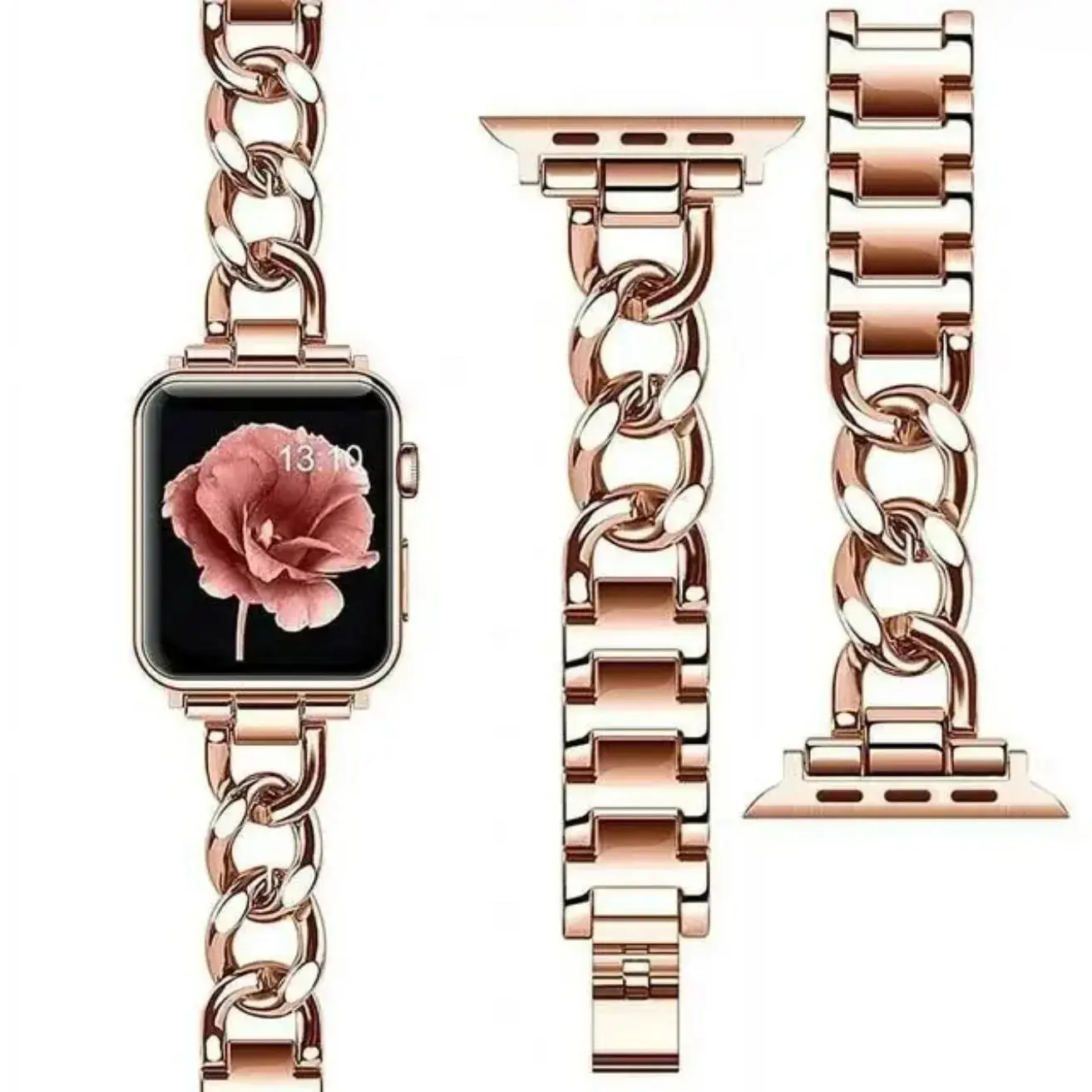 Durable Adjustable Cuban Link Stainless Steel Wearable Bag Strap, Smart Watch Accessories Metal Bracelet for Series 8/7/6/5/4/3/SE (38-45mm), Men's Accessories