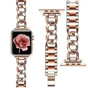 Cuban Link Stainless Steel Apple Watch Band, Metal Bracelet Strap for Series 8/7/6/5/4/3/SE (38–45mm)