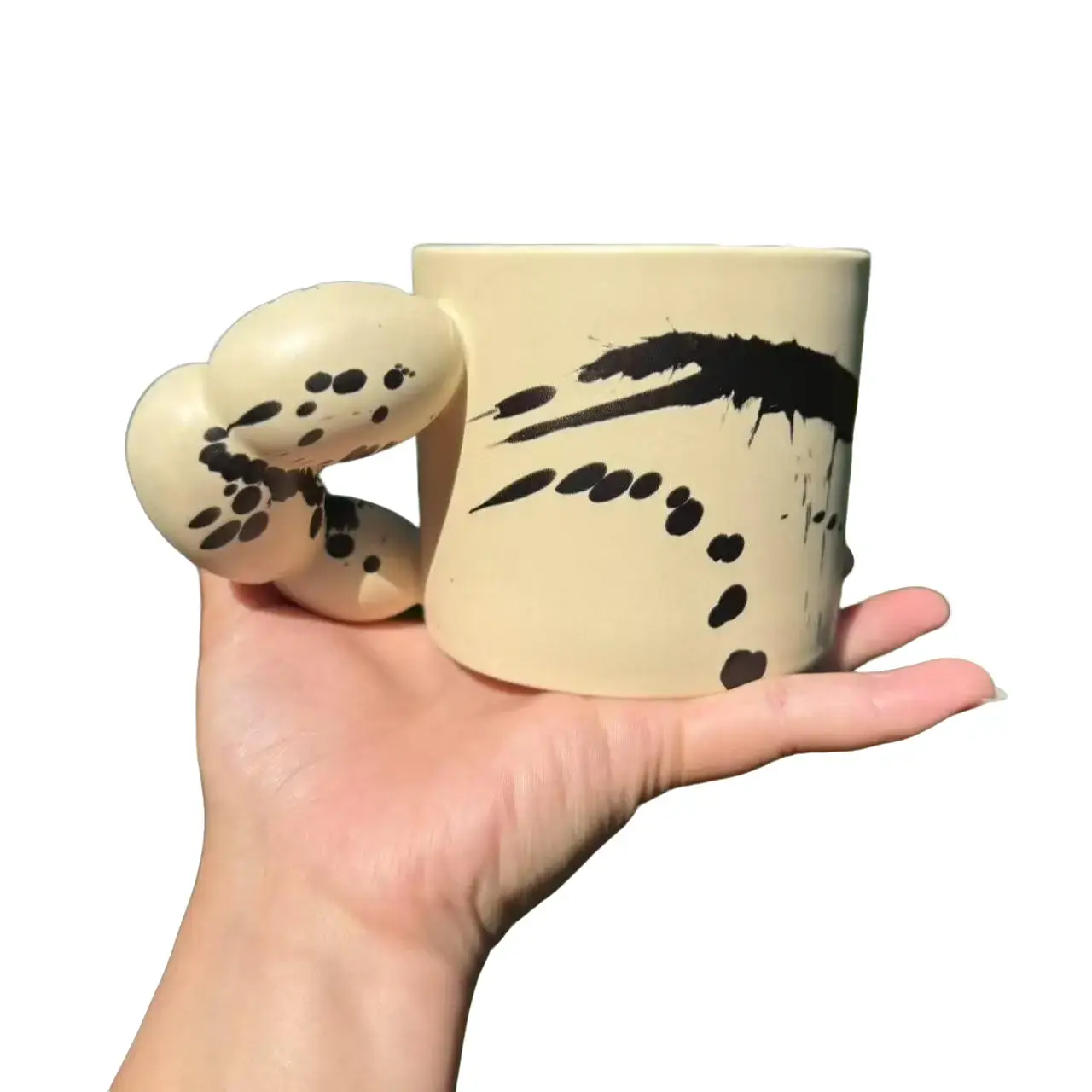 Hand-Painted Splatter Mug: Whimsical Ceramic Coffee Cup with Blob Handle