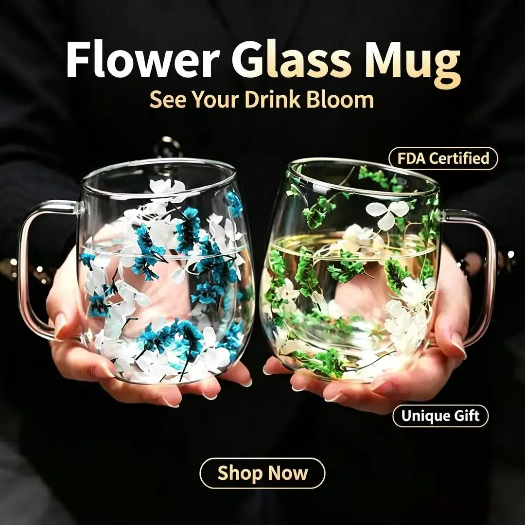 [FaddishDeal] 390ml Double-Glass Insulated Decorative Durable Glass Cup, Transparent Crystal Dry Flower Drinkware Tumbler, Gift Idea