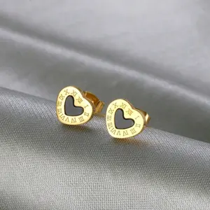 Women's Heart-Shaped Stainless Steel Gold Plated Stud Earrings - Simple Design, Safe Metal, Ideal for Self-Wearing, Friend Birthday Gifts, Gold Plated Jewelry