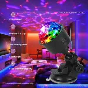 2026 Strobe Light Sound Activated Stage with Remote Control Disco Ball Lamps for Home Room holiday Parties Kids Birthday Wedding Bar RGB LED 7 Colorful Effects 360° Rotating Projection USB Powered - Crystal