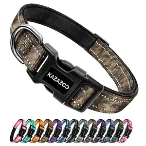 Reflective Dog Collar with Soft Padding Dog Collar for Medium & Large Dogs, No Pull, Heavy Duty, Adjustable Nylon Collar with Quick-Release Buckle, Walking Training camo-L