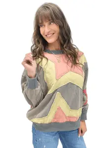 Oli & Hali Now Or Never Washed Star Patch Pullover Top In 2 Colors
