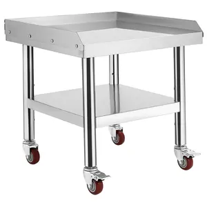 GARVEE Stainless Steel 24x24x24 Inch Grill Stand Table with 1000 lbs Top Shelf Capacity and 220 lbs Bottom Shelf, Ideal for Commercial Kitchens, Hotels, and Home Use, Features 2" Edge Baffle and Wheels for Easy Mobility.