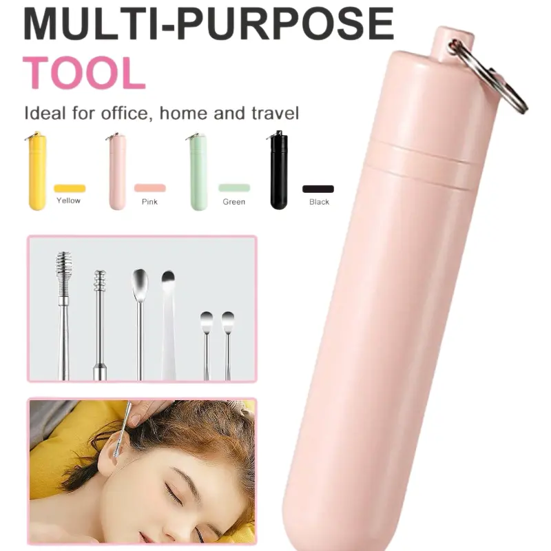 12 PCS Ear Wax Removal Tool Kit with Storage Tube, 6 Counts/set Ear Cleaning Kit, Reusable Stainless Steel Ear Picks, Ear Spoon Curette Set for Safe Ear Cleaning and Daily Ear Care, Random Color