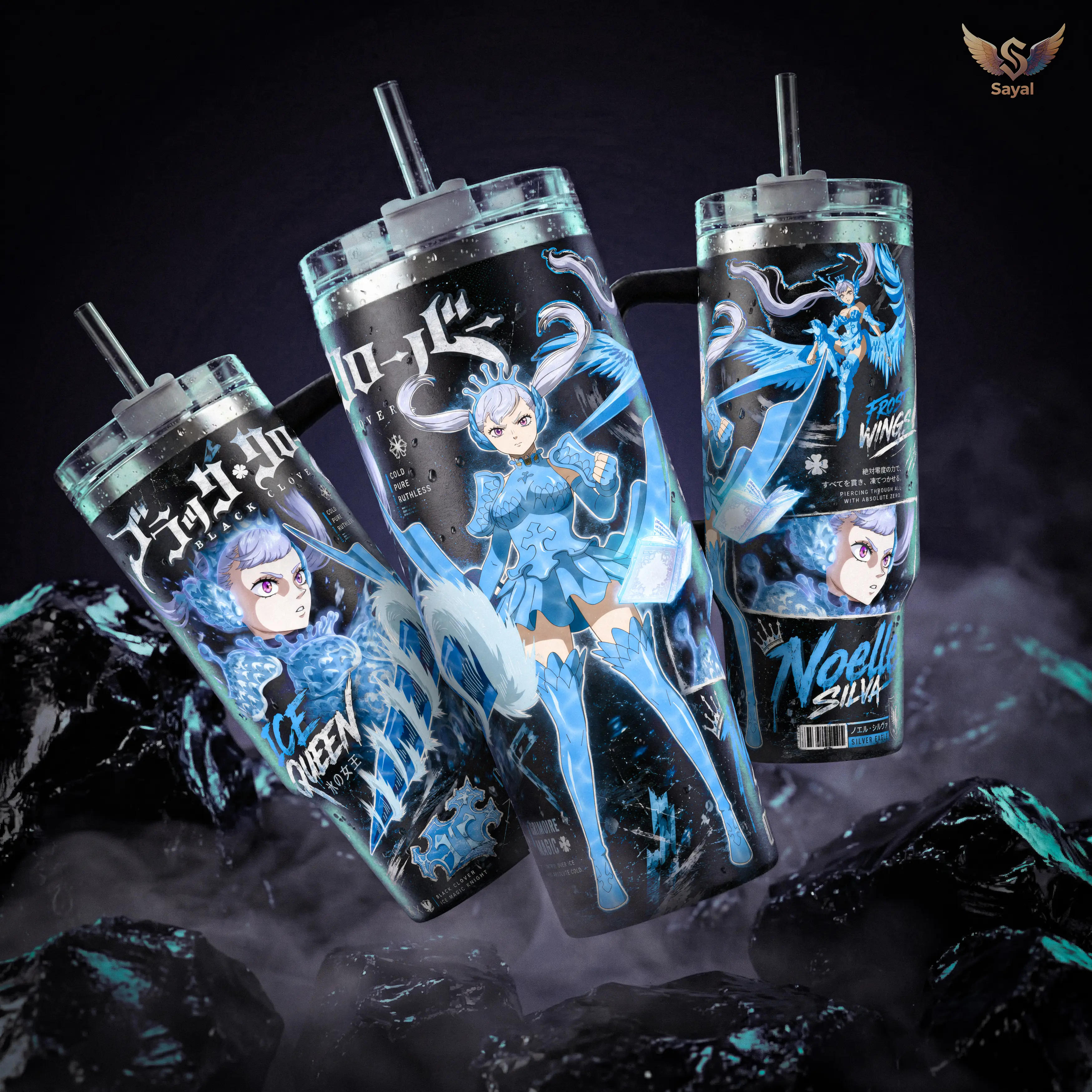 Noelle Silva Black Clover 40 20 oz Insulated Tumbler Stainless Steel Handle Straw Keeps Drinks Hot Cold Anime Ice Queen Royal Waifu Gift For Fans Travel Mug Vacuum Sealed Leak Proof Cup Otaku Merch