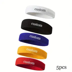 5 Custom Sports Headbands - Unisex Personalized Text Sweat-Absorbing Hairbands, 5 Vibrant Colors (Grey/Blue/Red/Green), Soft Elastic Breathable Fabric, Essential for Fitness Running Training, Solid Color Durable Headscarf, Fitness Accessories