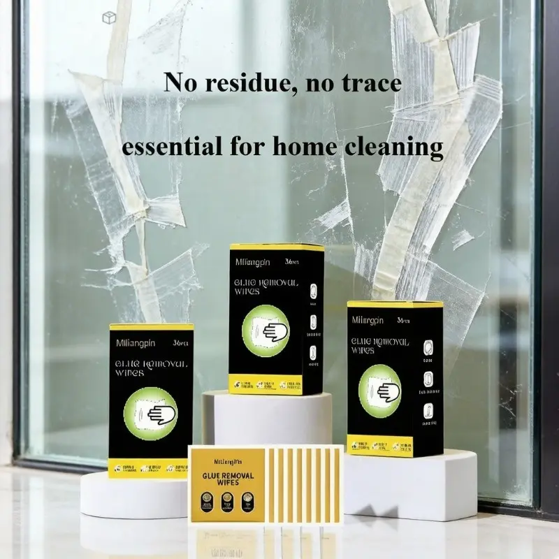 Individually packaged adhesive removal wipes, easily removes adhesive residue from glass surfaces. Suitable for: double-sided tape, foam tape, transparent tap