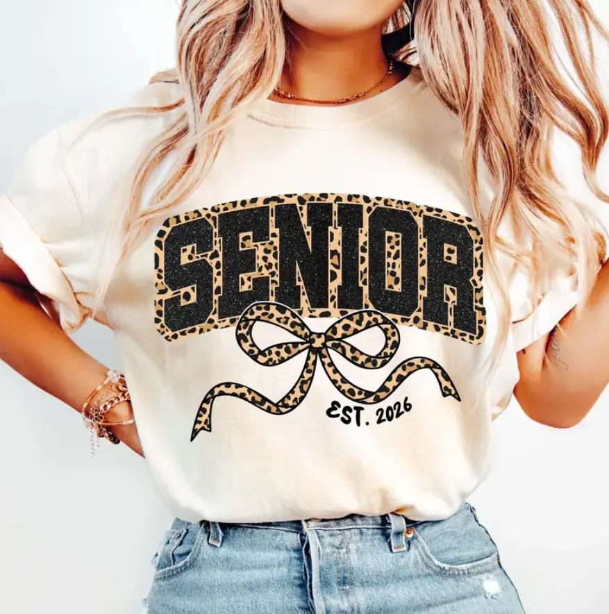 Leopard Class Of Senior EST 2026 Shirt - Sweatshirt - Hoodie, Coquette Senior Graphic Tee, Retro Cheetah Senior Bo, Glitter Top, Back To School Gifts