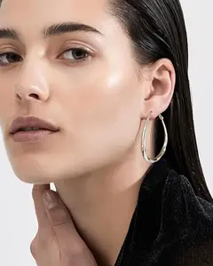 Oval Twisted Hoop Earrings for Women – Hypoallergenic S925 Silver Spring Clasp Hoops, Smooth Finish Silver Earrings, Funky Unique Accessories for Daily Wear