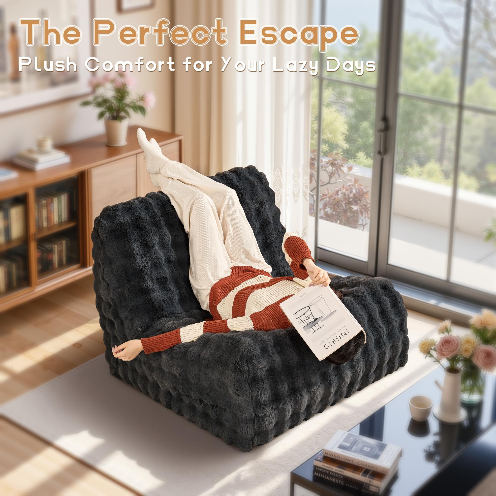 【Spring Sale】Ovios Large 41"  Bean Bag Chair with Ottoman for Adults, Comfy Boneless Lazy Chair Couch with Memory Foam and PU Leather , Plush Corduroy Sofa Bed for Bedroom College Dorm - No Assembly