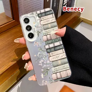 Books with Blooms Pattern Phone Case Compatible with Samsung Galaxy S23 Ultra S24 Plus S25 S22+ IMD Plate Hologram Drop-Proof Ultra Thin Cell Phone Cover Gift