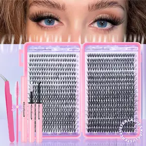 720/200pcs eyelash Extension Kit Fluffy Eyelash Extension kit with Lash Bond and Seal Lash Tweezers Thick Lash Clusters Wispy