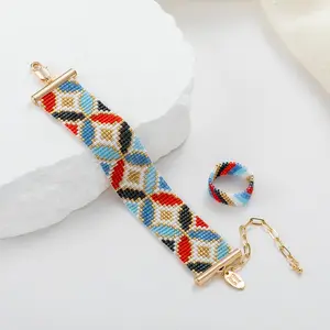 2 styles in a pack Handmade Miyuki seed bead jewelry set handmade bracelet and ring Japanese beads gift for her