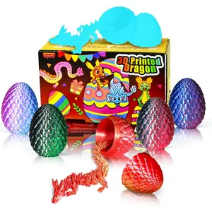 6PCS Mini 3D Printed Easter Dragon Eggs with 3D Printed Dragon Inside, Micro Easter Basket Stuffers Mini Dragon Egg Set Articulated Crystal Dragon Fidget Toy for Adults Teens