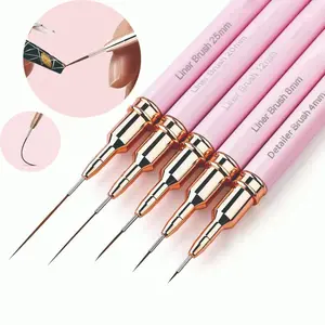 5Pcs Ultra-fine Nail Art Liner Brush Set Pink/Black Handle Multi-size Detail Pen for UV Gel Painting Manicure Tools DIY Salon Nail Manicure Kit