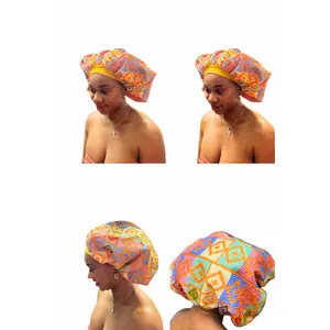 African Ankara Decorative Bonnets - Floral Silk Satin Cotton Blend Hair Protection Caps for Women & Girls - Vibrant Colorful Geometric & Flower Print - Traditional African Fashion Headwear